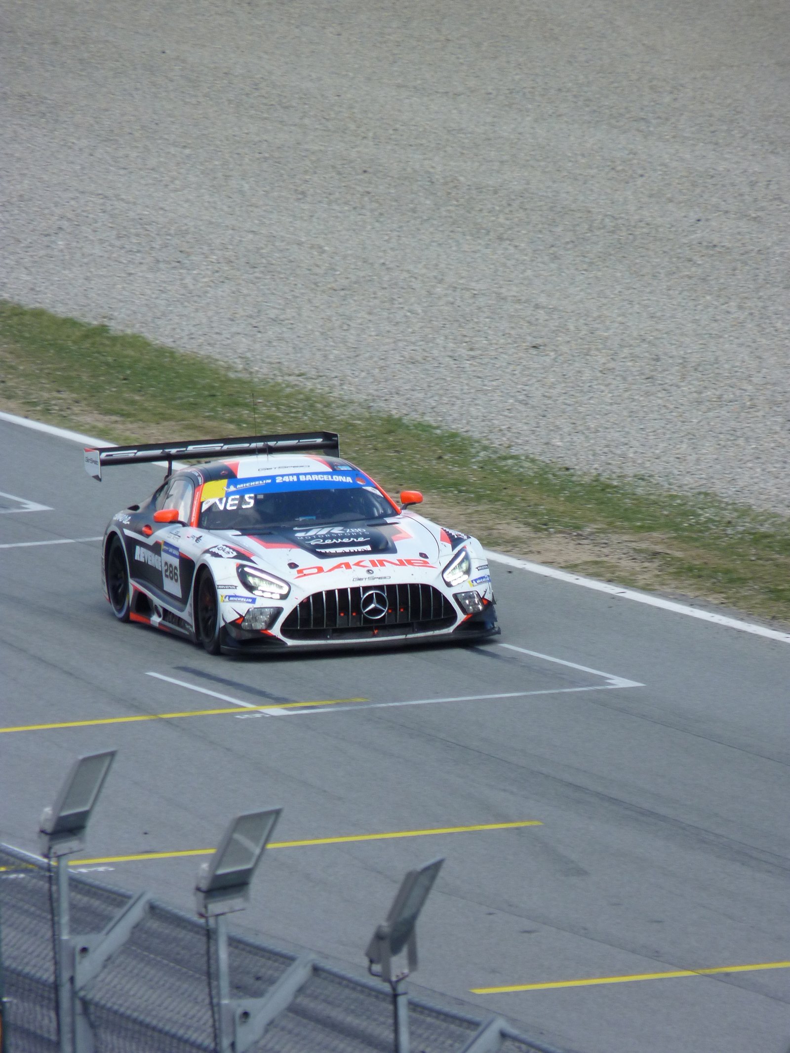 Mercedes AMG GT3 EVO at finish line of Barcelona